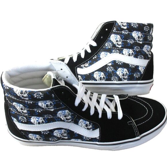 Vans Men's Sk8-Hi Flash Skulls Black Blue White Canvas Suede shoes Sizes NIB - Picture 1 of 5